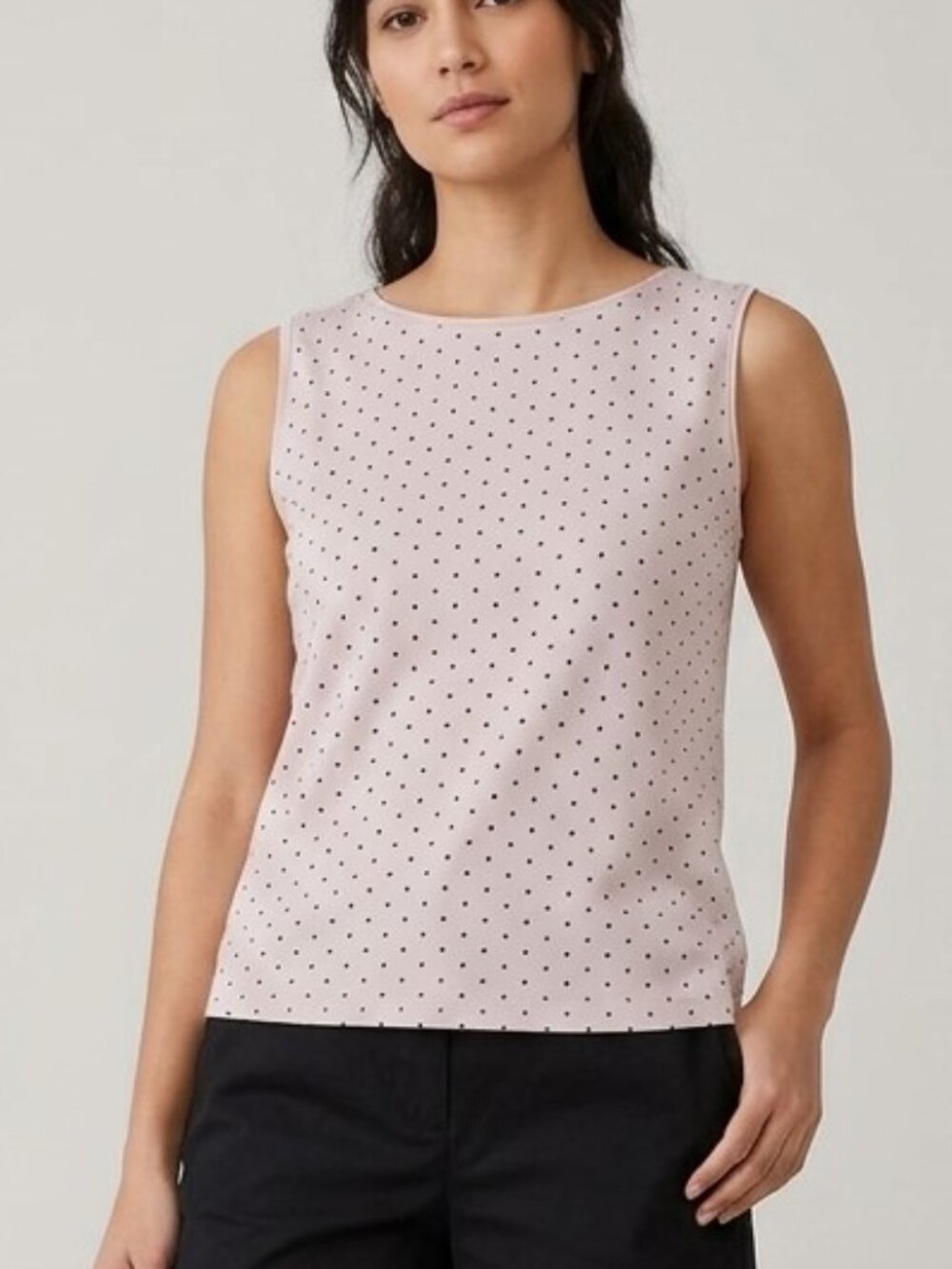 Tan Boat Neck Tank Top Black Dot XL